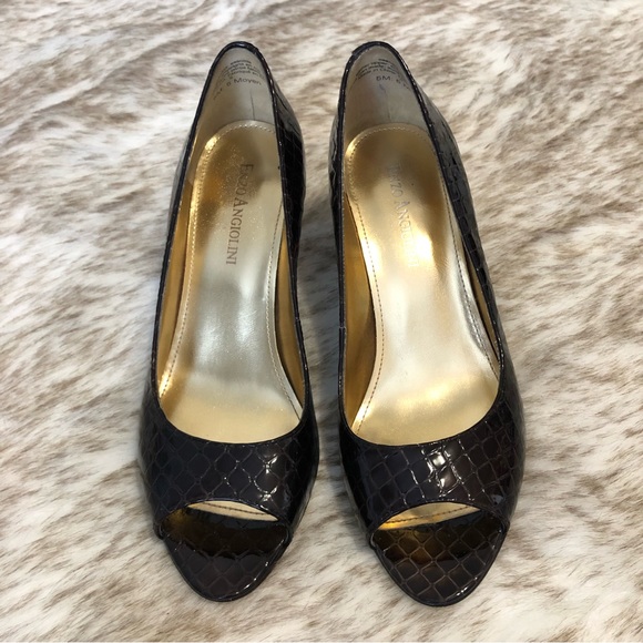 Enzo Angiolini dark brown patent croc peep toe heels - size 5 - Picture 2 of 7